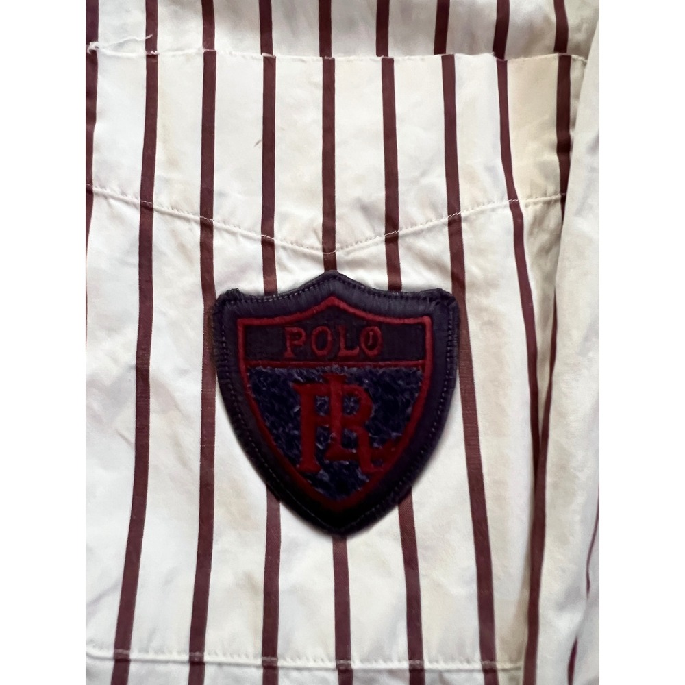 Vintage Polo Ralph Lauren Striped Button Down Shirt Crest Patch Large Cotton - Picture 2 of 10